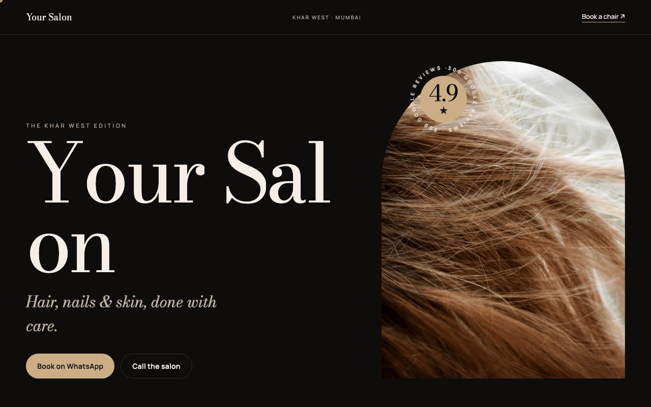 Editorial salon website design sample